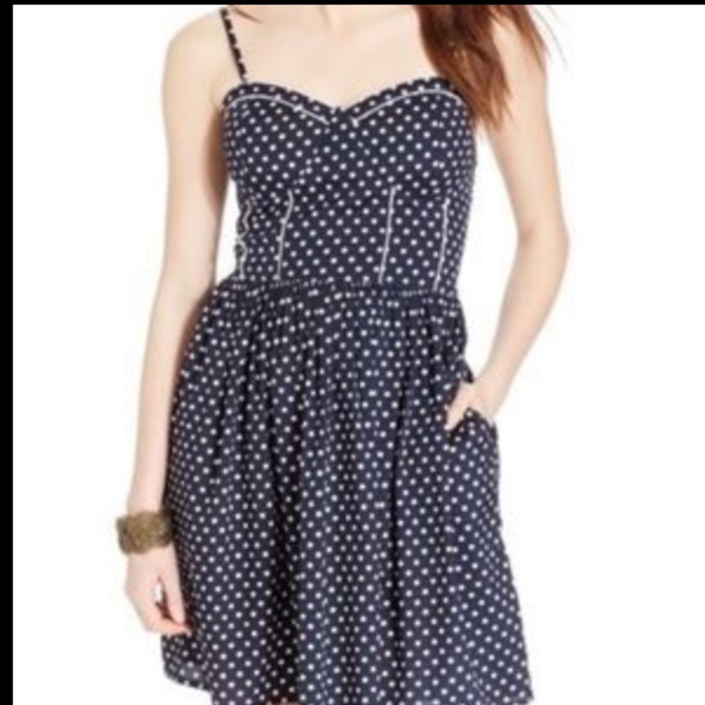 American rag polkadot blue dress size large